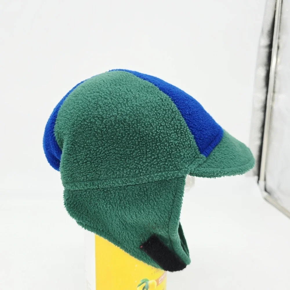 Vintage 90s LL Bean Hat 24-36M Fleece Cap Colorblock USA Ear Flap Brim Beanie